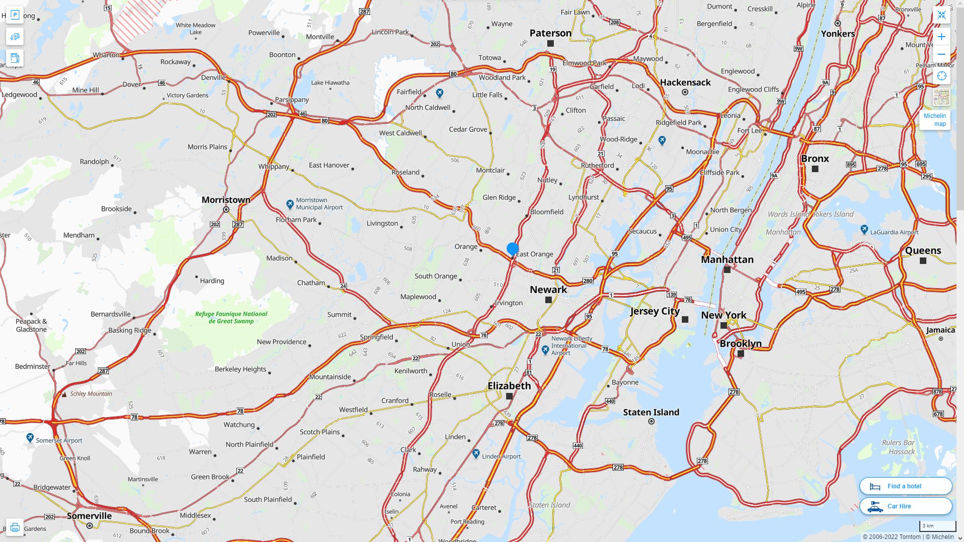 East Orange New Jersey Highway and Road Map